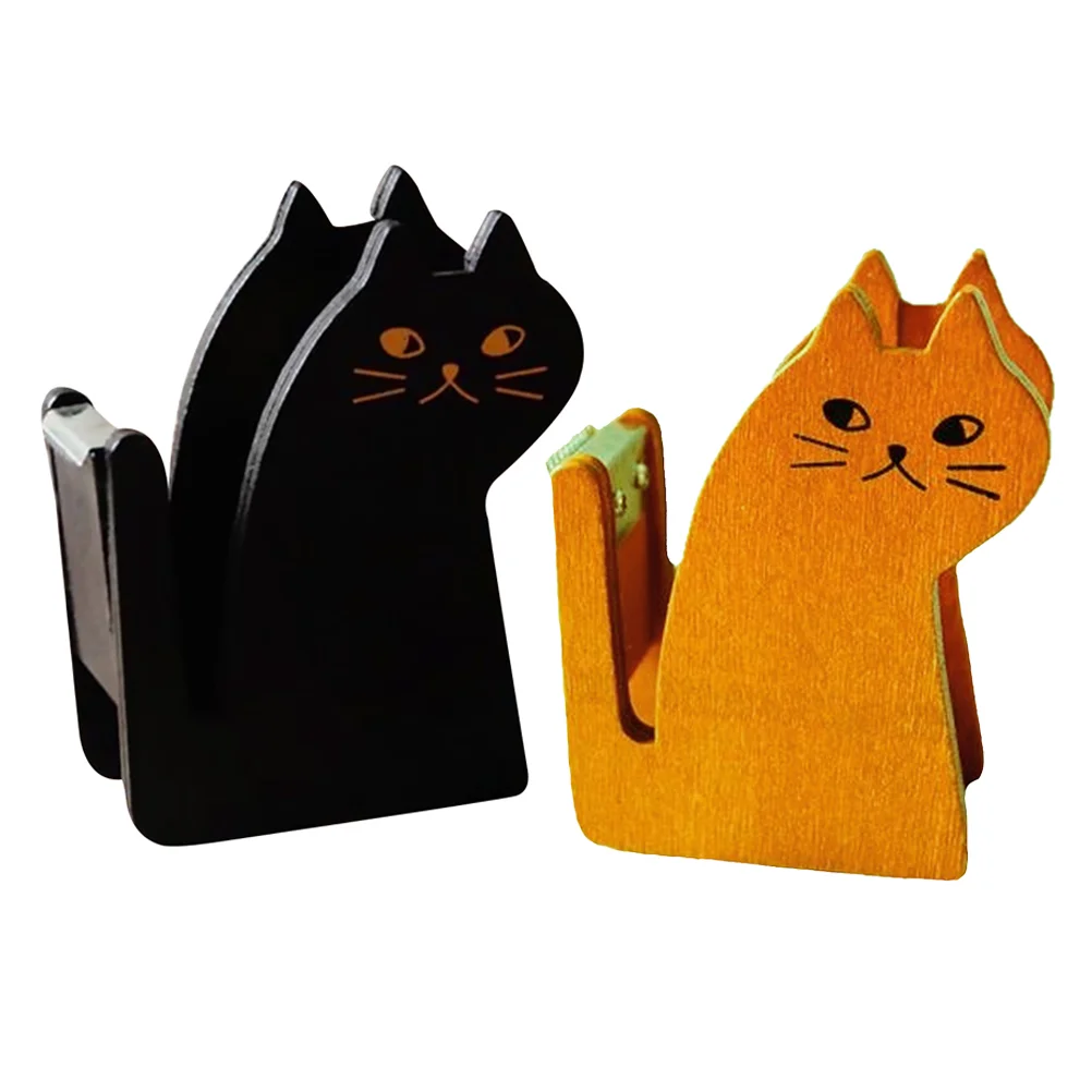 2 предмета, държач за лента под формата на котката, в основата с дървесен декор, скъпа форма, перфектен за дома, е очарователен детски опаковка