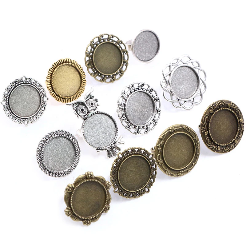 20 мм, 5 бр. Античен сребърно покритие бронз, месинг, регулируеми настройки пръстен, заготовки / база, подходяща за стъкло на кабошона 20 мм, копчета; Рамкиране на пръстените