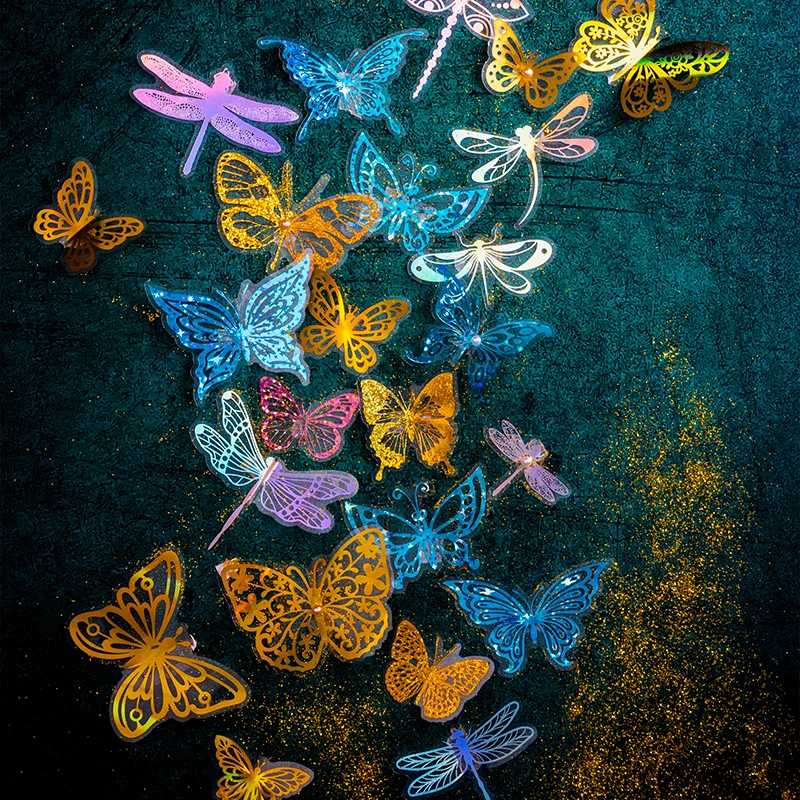20 опаковки на едро стикери Цветното фолио за танц на пеперудите, кух материал, синя хартия-основа за scrapbooking ръчно изработени 75 * 122 мм