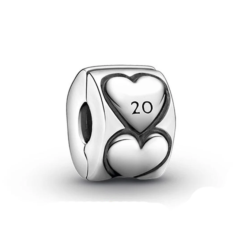 2020 Автентичната топчета от сребро 925 проба, клипса със сърца на 20-та годишнина, Чар, подходящ за жените на Pandora, гривна, подарък, декорация със собствените си ръце