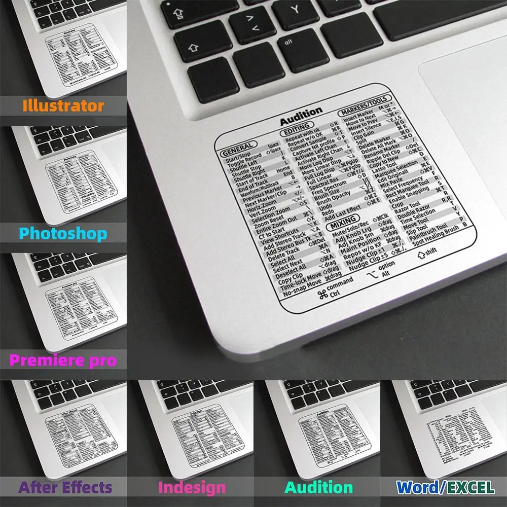 4ШТ Трайни етикети с комбинация от клавиши, съпътстваща декорации за лаптоп Excel / Word PS / PR / AI / ID / LR / AU Прозрачен
