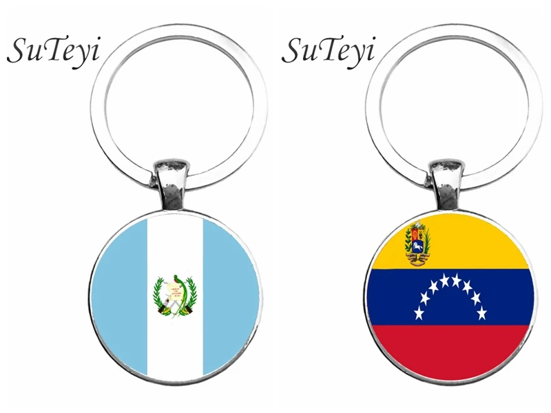 SUTEYI Нов дизайн, стъклен ключодържател с флага на Гватемала/Венецуела, Класически аксесоар, Ключодържател, верижка за ключове, бижута за мъже