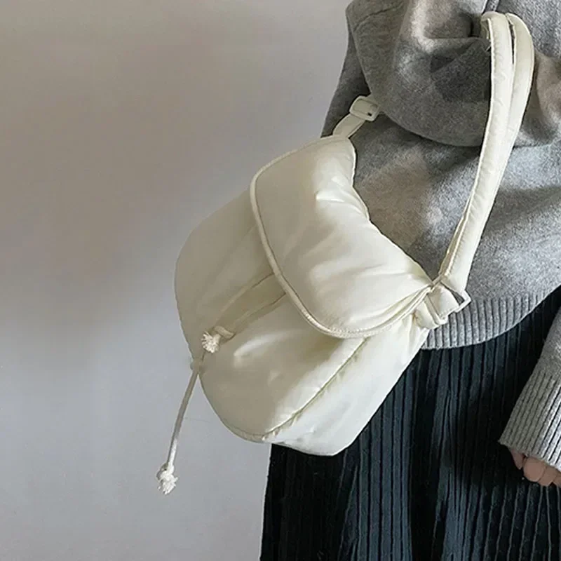 Дамски ежедневни чанта през рамо от мек памук, бяла чанта-месинджър голям капацитет, студентски чанта 2023, прости дамски модни чанти