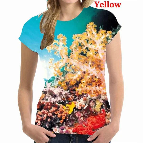 Дамски тениски с къс ръкав и 3D коралов принтом, ежедневни Модерни спортни блузи с кръгло деколте