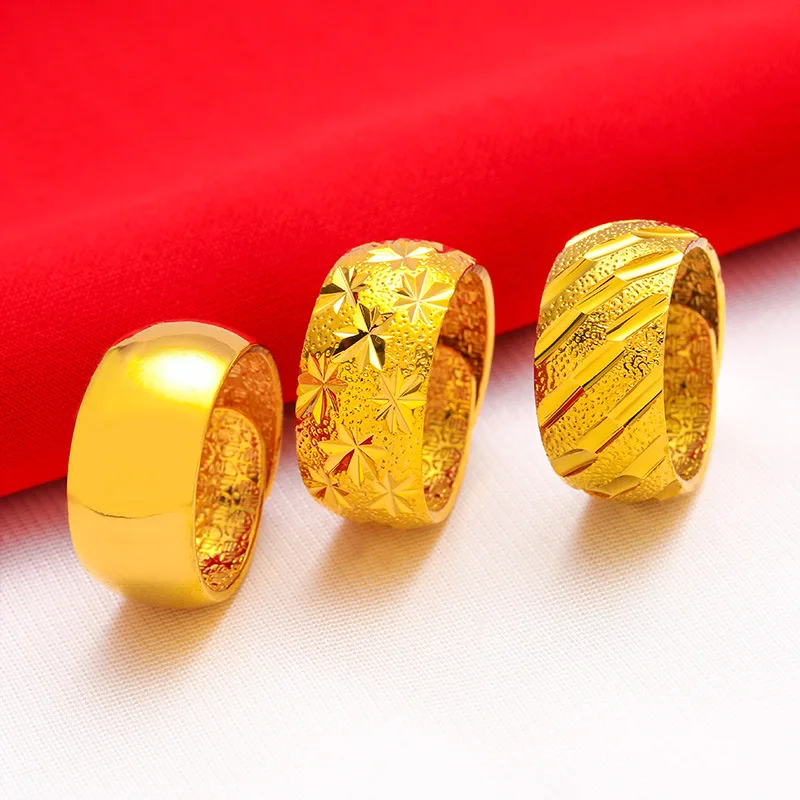 Издръжлив цвят, дебели позлатени Класически пръстени за мъже и жени, мат и гланц, оригинални модни бижута подарък