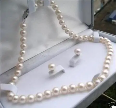Изящно! Обеци-колие от естествени бели перли Akoya 8-9 мм, 18 инча