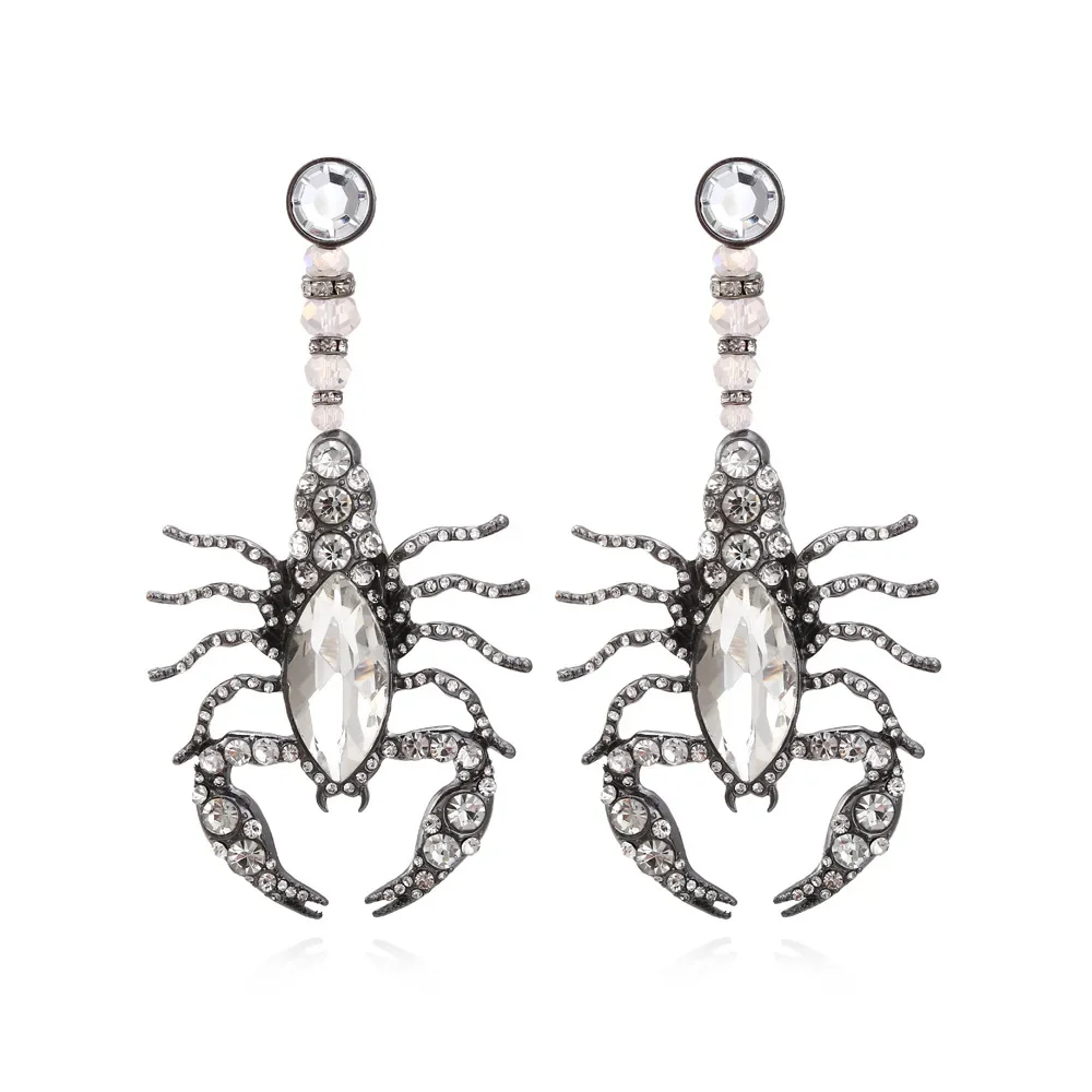 Луксозни дамски обици във формата на скорпион от сребро 925 Проба Модерен готически пънк Планински Кристал, Циркон Висулки на ушите насекоми Ефектни обици