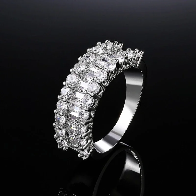 Луксозни Сватбени пръстени с кръгла кубическим цирконием сребърен цвят, модерно геометрично пръстен с кристали за жени, бижута за годеж, подаръци за партита
