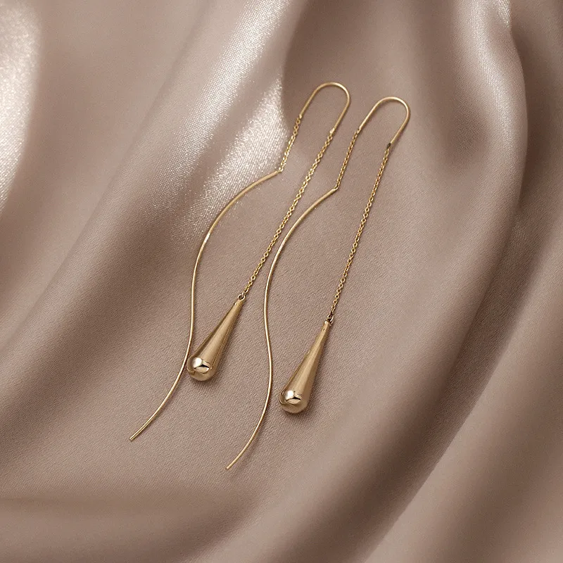 Модерни обеци с опростен дизайн във формата на капка вода, линията на ушите За жени, Лека Луксозна обици с пискюл, бижута, подарък на приятел