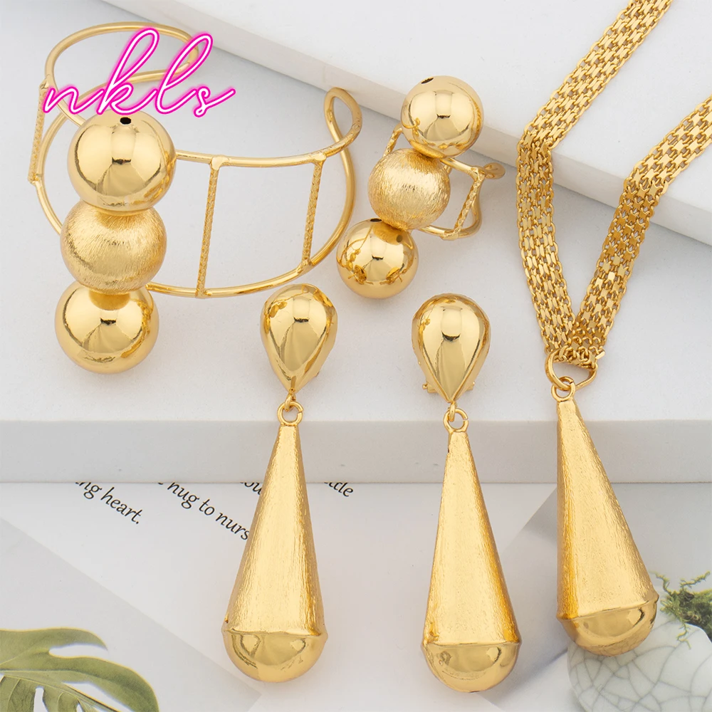 Обеци-капки златен цвят Дубай Pandent Модни Пръстени от мъниста и гривни Комплект бижута Африканска модни Дамски Аксесоари за партита Подаръци