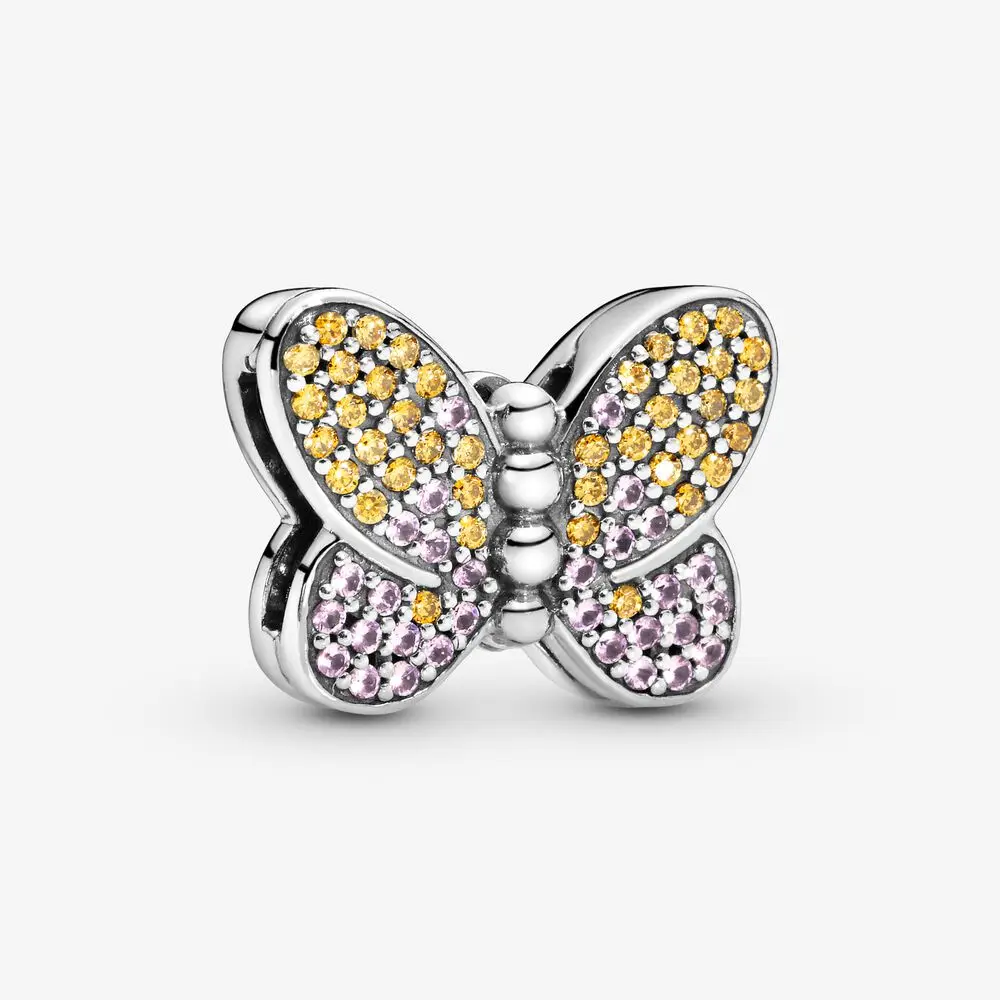 Окачване-клипса във формата на пеперуди от 100% 925 сребро, Подходящи за оригинални гривни, Reflexions, силиконови мъниста за бижута Berloques