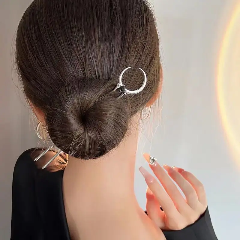 Реколта пръчки за коса във формата на полумесец, за жени, прости китайски U-образни шипове, Дискови пръчки за коса, модни аксесоари, Аксесоари за коса