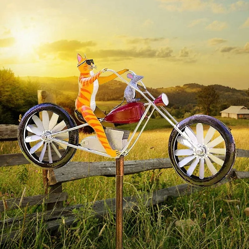 Ретро Велосипеди вятърна мелница, Изкуство за Създаване на Метална Двойка Спиннеров, Мотоциклет В стила на игра на Котка и Мишка, Pinwheels От Неръждаема Стомана