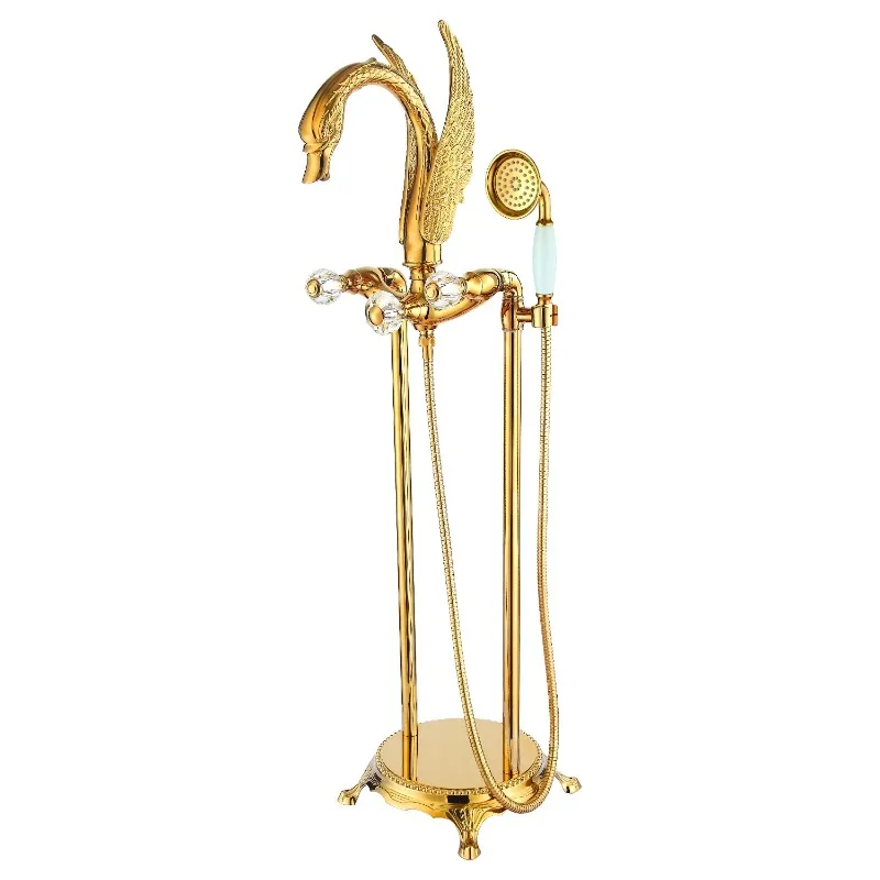 Самостоятелен външен смесител за душ със златно покритие Swan, ръчен душ, кристални копчета SWAN