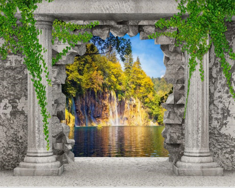 Тапети по поръчка Beibehang Римска колона, Стена Водопад Пейзаж 3D Фон за телевизор, Стенни картини за дома в хола 3D тапети