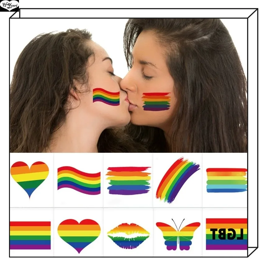 Татуировка по темата за ЛГБТ, лесбийки, гей, бисексуални, трансгендер, помощ за лица, дъгата на геометричния модел, цвете, татуировка на ръката