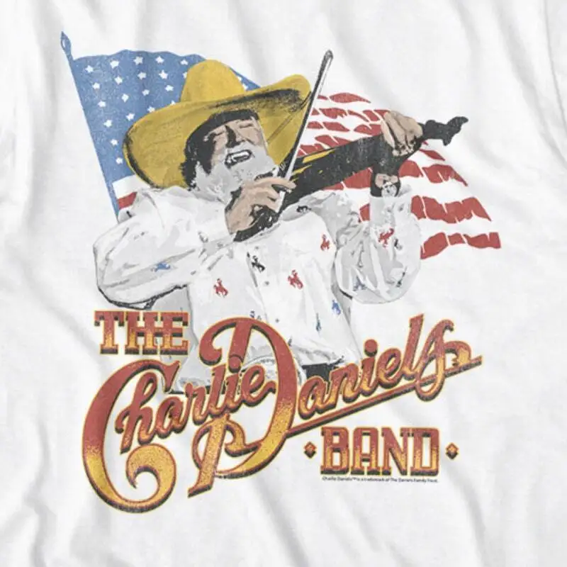 Тениска VTG с флага на сащ Чарли Даниълс с къс ръкав Бял унисекс S-5XL UT837