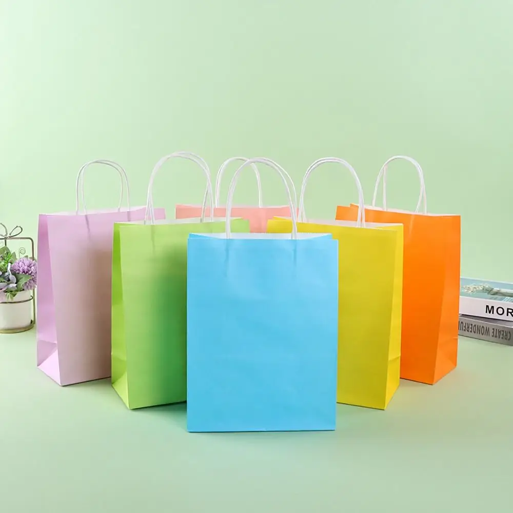 торбички от крафт-хартия с дръжки, тесни, 21x15 см, Цветна ред, подарък чанта за ръце, аксесоар за партита, чанта за пазаруване, домашен декор
