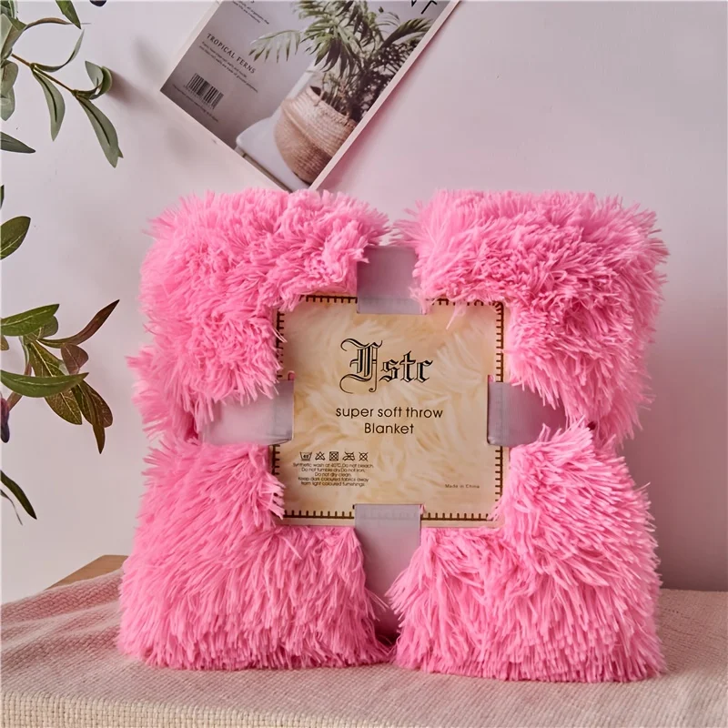 1 бр. розово фланелевое одеяло, топло плюшевое и пушистое одеало за сядане и офиса, спално бельо
