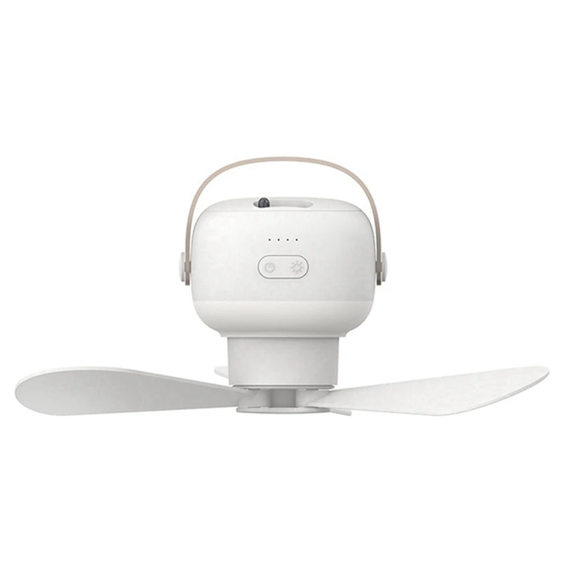 1бр Мини USB Вентилатор, Захранван С Батерии и Дистанционно Управление Вентилатор Къмпинг Fan Led Светлина За Дома Бял