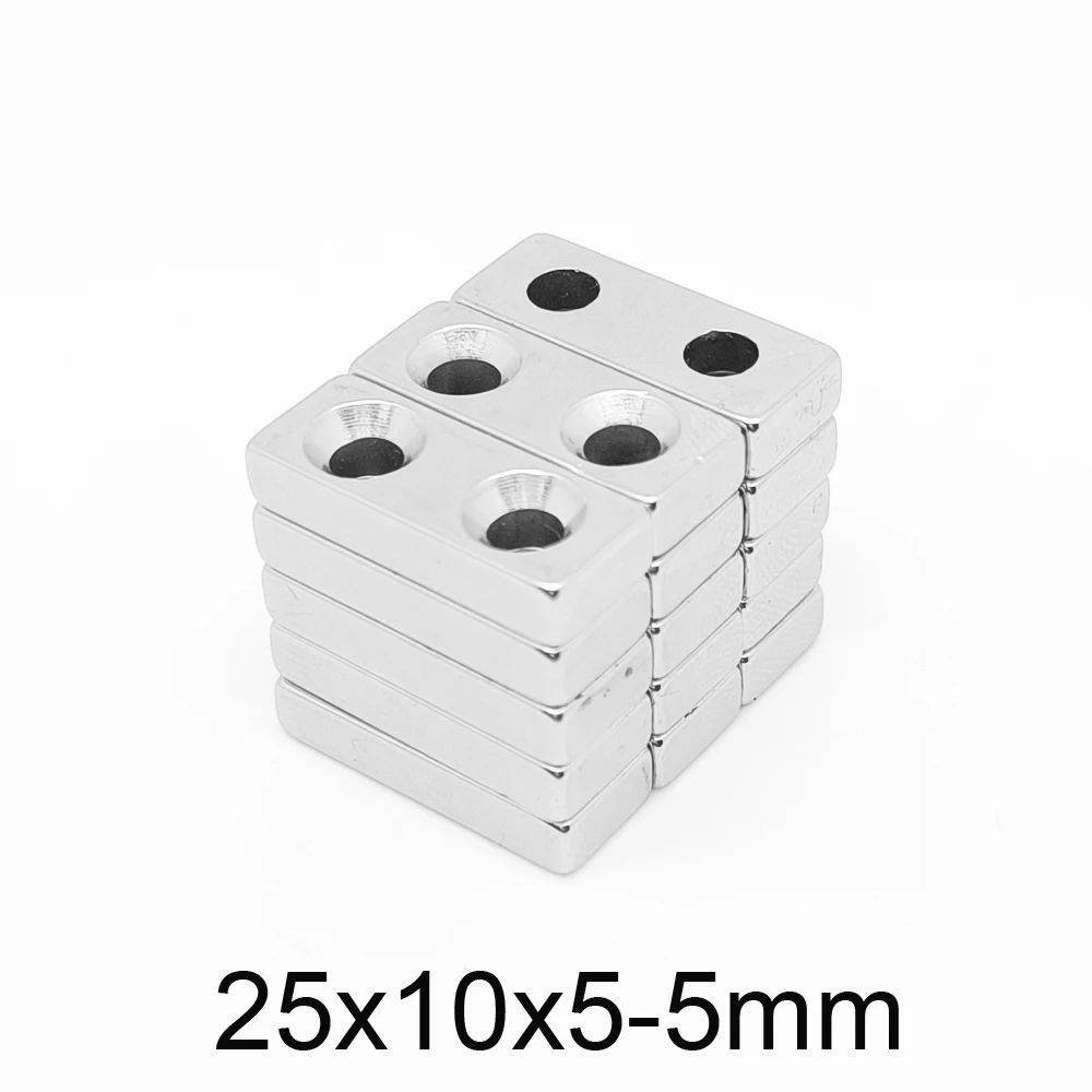 2 ~ 50ШТ 25x10x5-5мм Блок редки неодимовых магнити, на ръка, с отвор 5 mm 25*10*5-5 Четырехугольный силен постоянен магнит 25x10x5-5
