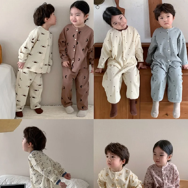 2 елемента есен за деца от памук облекла комплект детски карикатура на ежедневни жилетка с дълъг ръкав, панталони, детски памучни пижами, домашно набиране