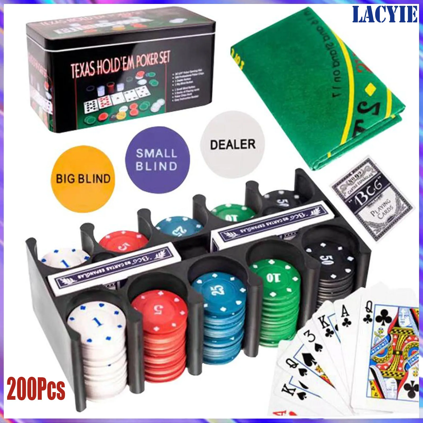 200шт чипове за Тексаския покер с предавателна Професионални игри с броене на точки на Гейм комплект за покер в казино Плат за чипове, карти за Игра, Хазарт