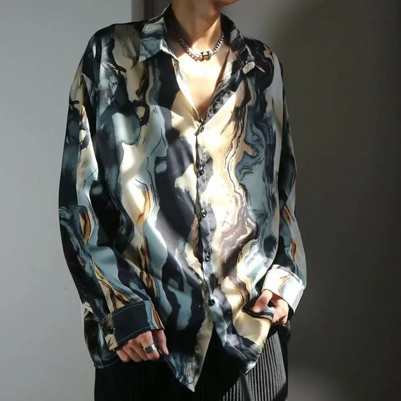 2023 Есенни Ризи Harajuku Мъжки Стил Y2K С Графичен Принтом, Риза С Дълъг Ръкав, Градинска Мъжки Дрехи, Модни Ризи с копчета С ревери