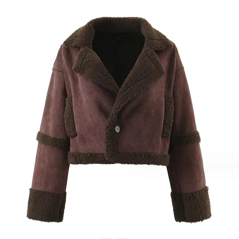 2023 Зимно дамско палто от дебелото овча вълна с винтажным топло ревера, Модни градинска дрехи, дамски якета с дълги ръкави, Връхни дрехи