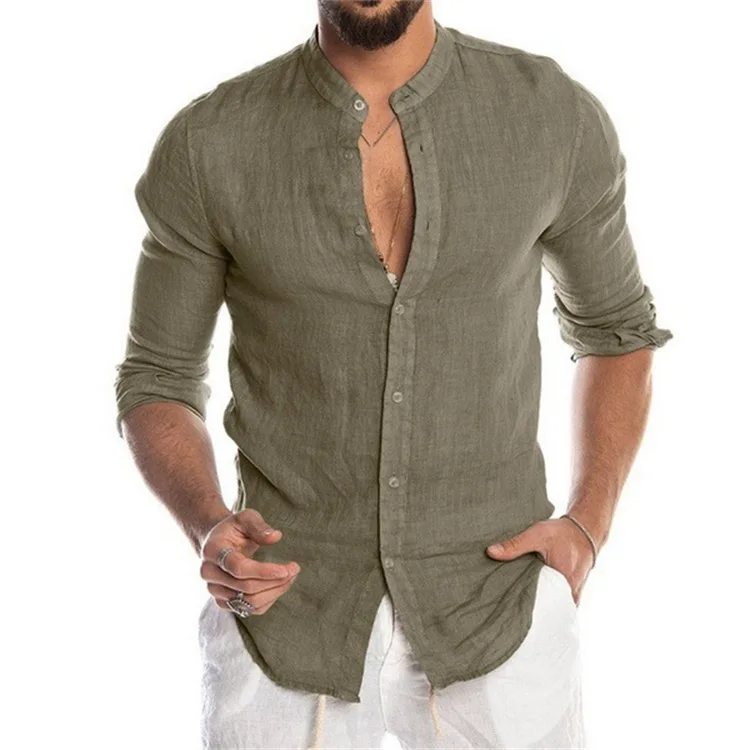 2023 Нова мъжки однотонная бельо риза с дълъг ръкав, жилетка с яка-часова, безплатна мъжка риза с дълъг ръкав