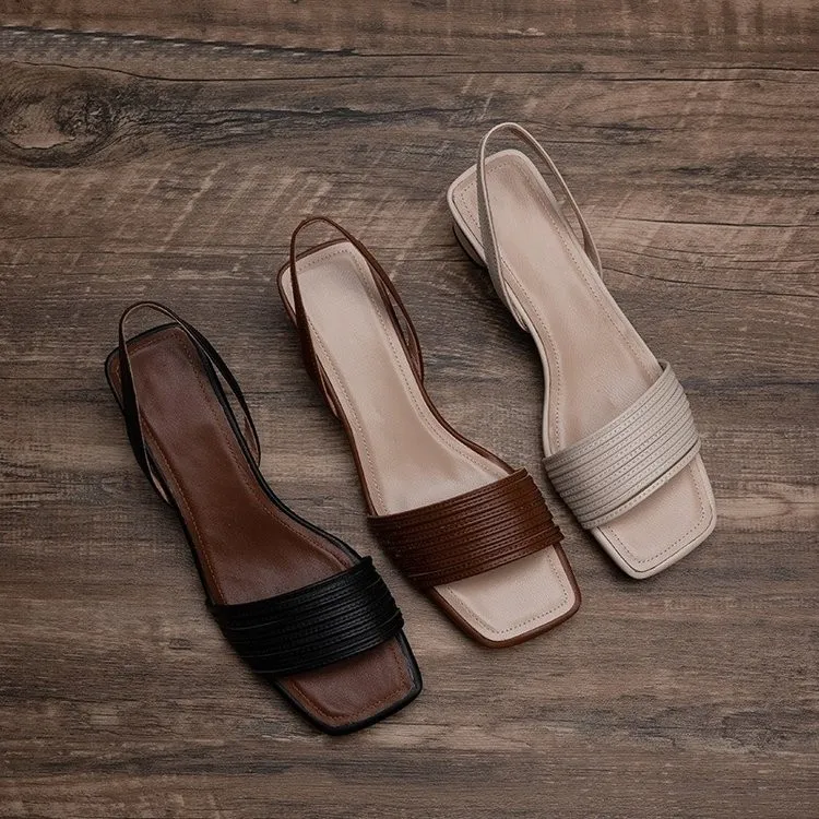 2023 Нови модни сандали от естествена кожа ръчно изработени, Пикантен дамски сандали с отворени пръсти и каишка на квадратен ток, класически обувки, Дамски сандали на токчета, женските обувки на токчета
