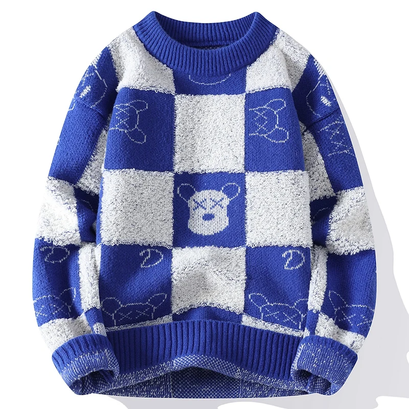 2023 Новият Есенно-Зимния Корейски Трикотаж Harajuku, Модерен Кариран пуловер, Мъжки Коледни пуловери от висок клас, Дебели Топли Пуловери