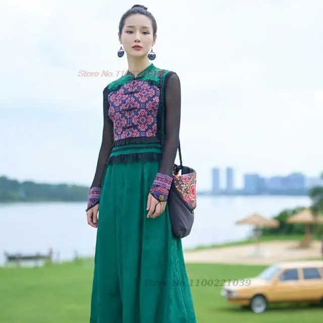 2024 китайското винтажное рокля-жилетка от сатен и жакард в стил мозайка, национално рокля без ръкави, с бродерия на цветя, на източното народно рокля трапецовидна форма