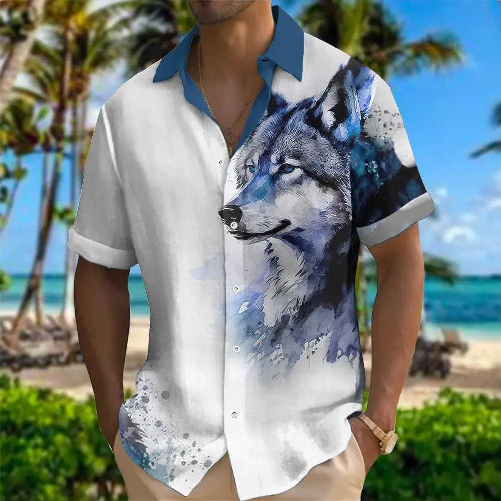 2024 Мъжки Ризи С Волчьим 3D Принтом, Градинска Хавайска Риза, Мъжки Ежедневни Тениска С Изображение на Животното Вълк, Ежедневни Тениска За Мъже, Модни Дрехи за Мъже