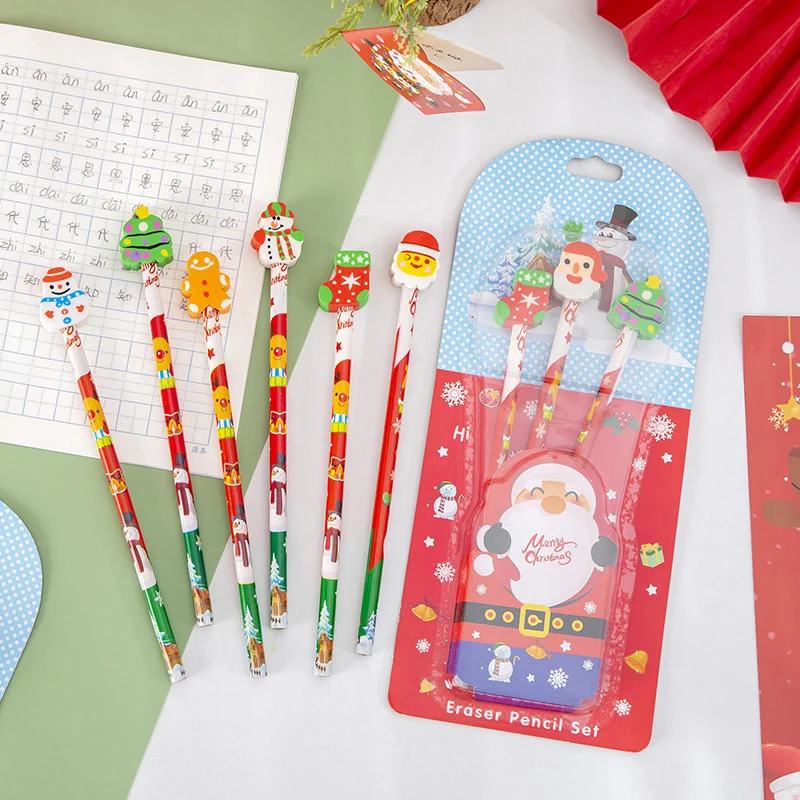 3 парчета Сладък Коледен молив Мультяшная корона-гумичка Кавайные Коледни Подаръци Ученически пособия За рисуване на Канцеларски материали за рисуване
