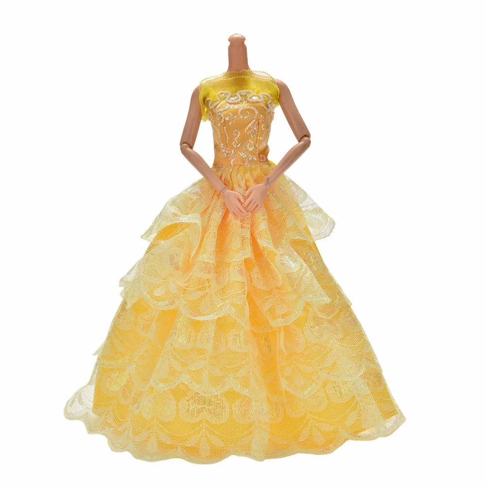 4 слой на Модерния тънко сватбена рокля ръчна изработка дължина до пода рокля принцеса-за кукли Барби, подаръци за момичета