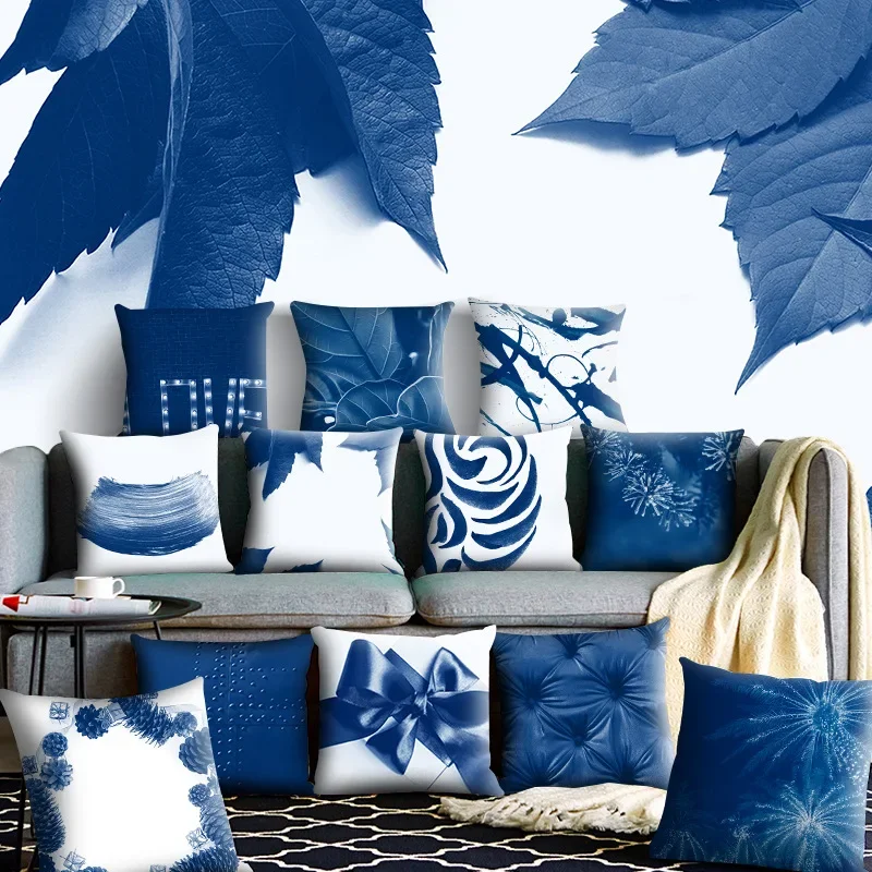 45 см Синя геометрична калъфка за възглавница Декоративна възглавница за диван-легло Кола начало декор
