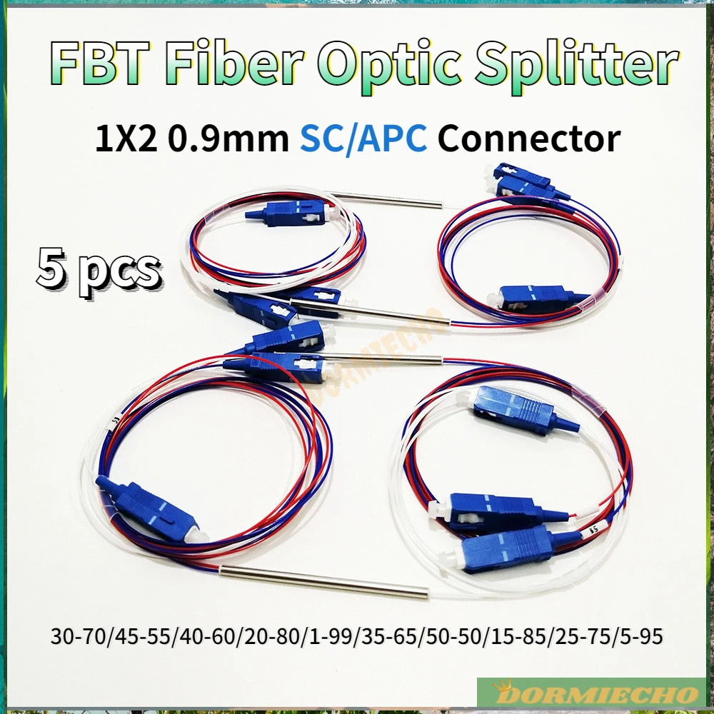 5шт Висококачествен Оптичен Сплитер FBT 1x2 С Конектор SC UPC 0,9 мм не са симетрични Съединител С Различни Допълнителен Коефициент за Разделяне на FTTH