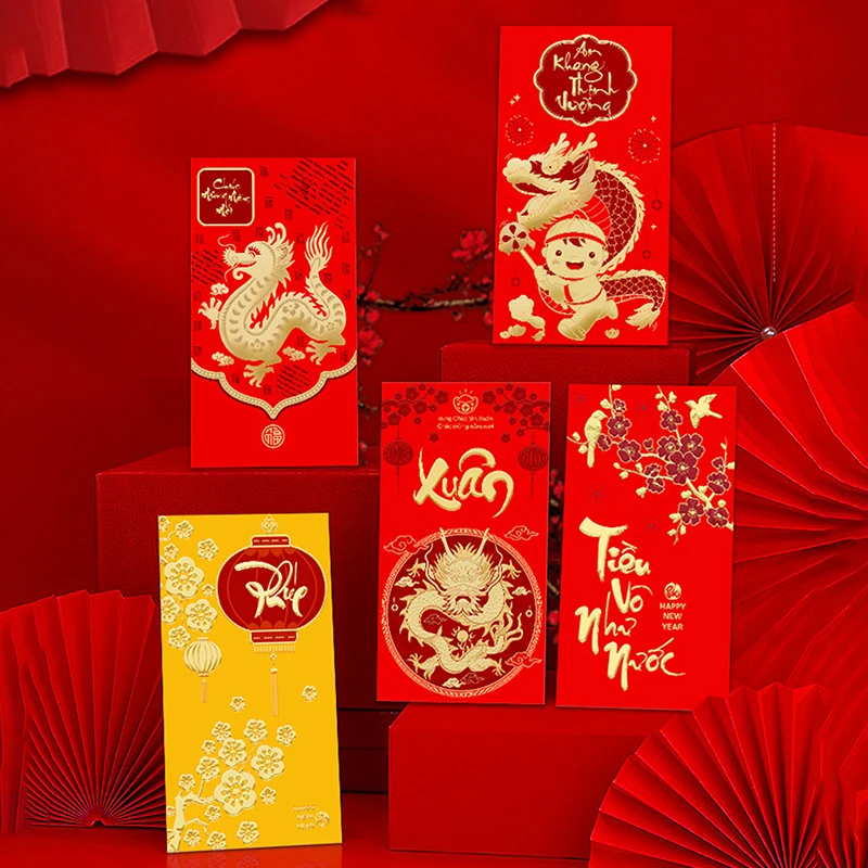 6шт Нов Китайски Червен плик Традиционните Мультяшные парични торбички Пликове в хартиен стил Творчески подаръци в Годината на Дракона