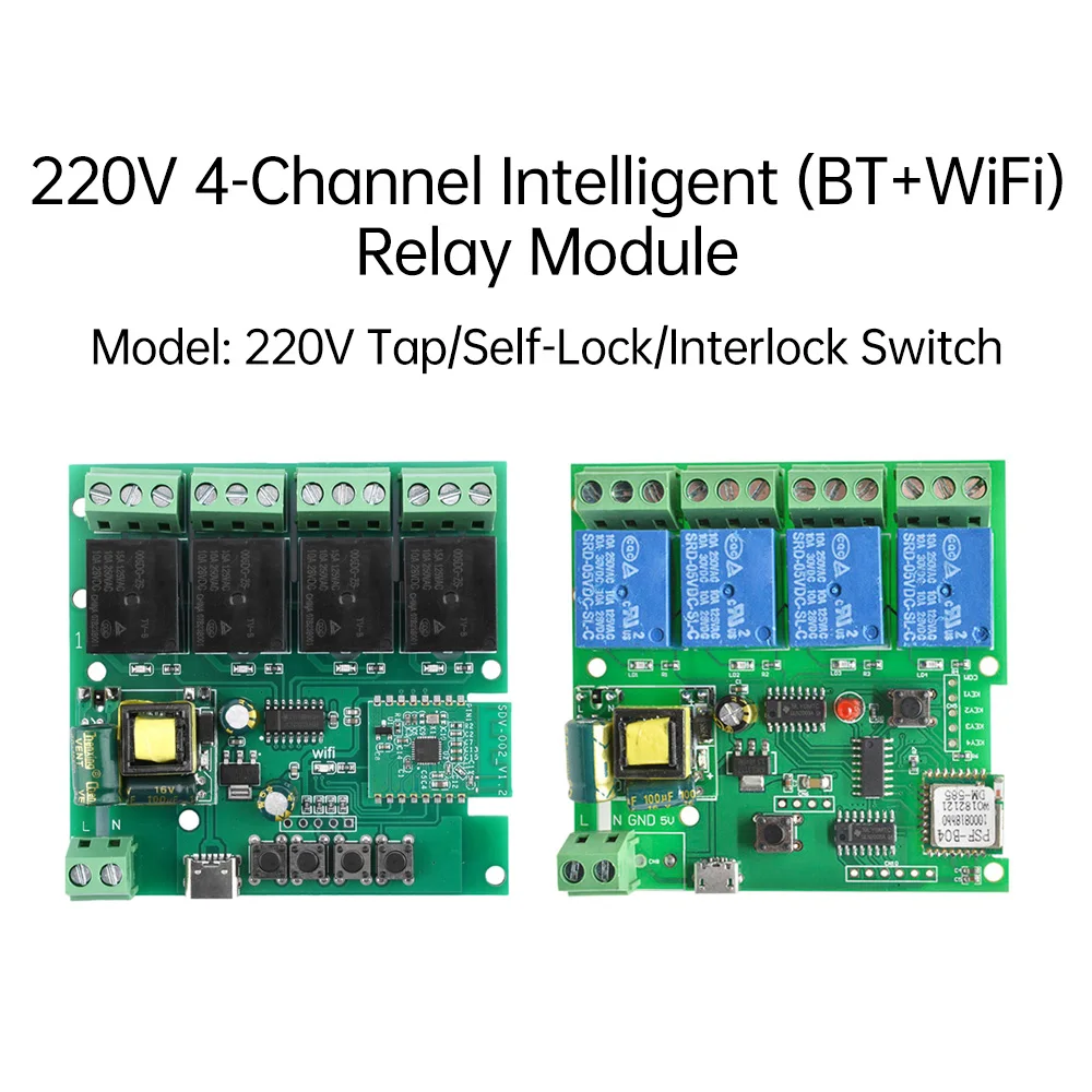 AC110V-240V 4-Канален Интелигентен Bluetooth Безжична WIFI Релеен Модул E-WeLink Дистанционно Управление на Релеен Switch Type-C/Micro USB