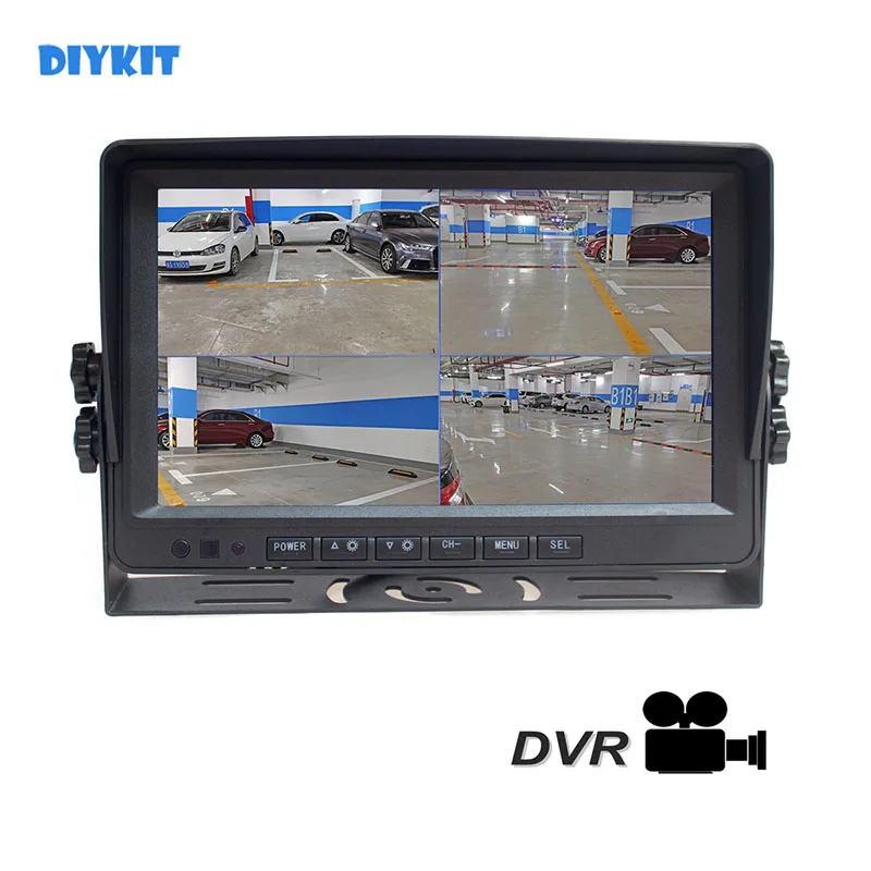 DIYKIT 9-инчов AHD IPS с 4 Разделени Четириядрени LCD Екрани Авто Монитор за Обратно виждане Поддържа 1080P AHD Камера със Запис на видео