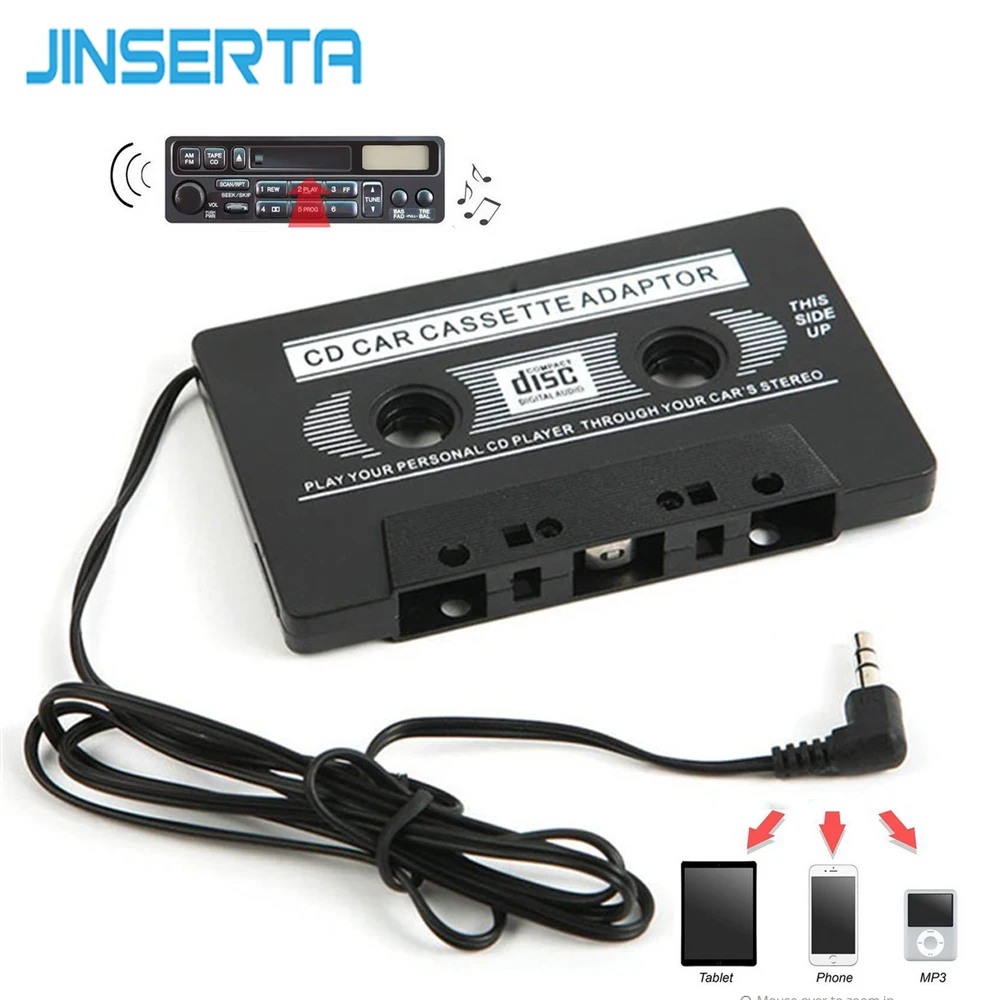 JINSERTA Car-styling Универсален 3.5 мм AUX Автомобили аудиокассета Адаптер за магнитолы Предаватели за мобилен телефон, MP3 Черен Автомобил