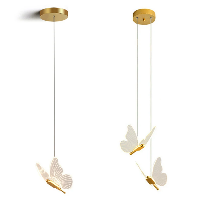 Led висящи лампи Butterfly в скандинавски стил, златна нощни полилеи, осветление за дневна, нощна лампа за спални