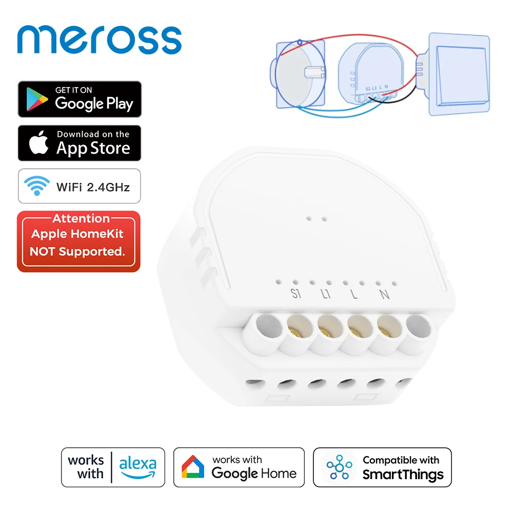 Meross WiFi Вграден Интелигентен Превключвател САМ Безжичен 1 Банда 1 Начин на Модула на Ключа за Светлината, За Алекса Google Home SmartThings
