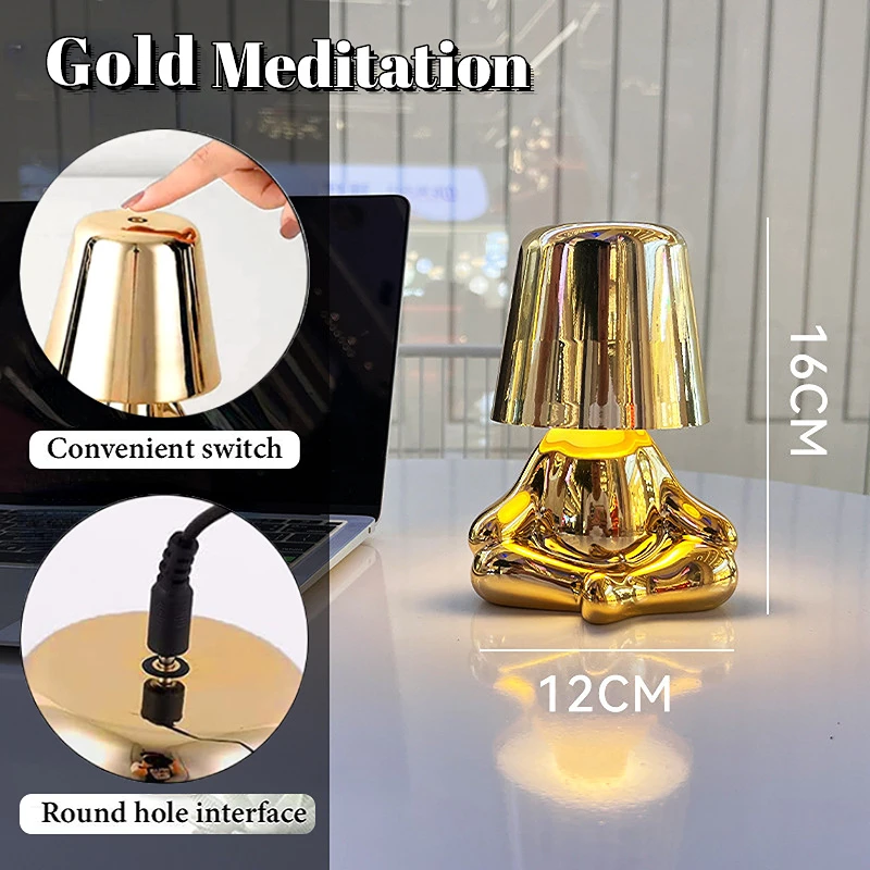 Nordic Thinker Lamp Little Golden Man Лампа с регулируема яркост на Led Безжичен лека нощ с едно докосване на горивото Нощна лампа Домашно Магазин за Офис декор
