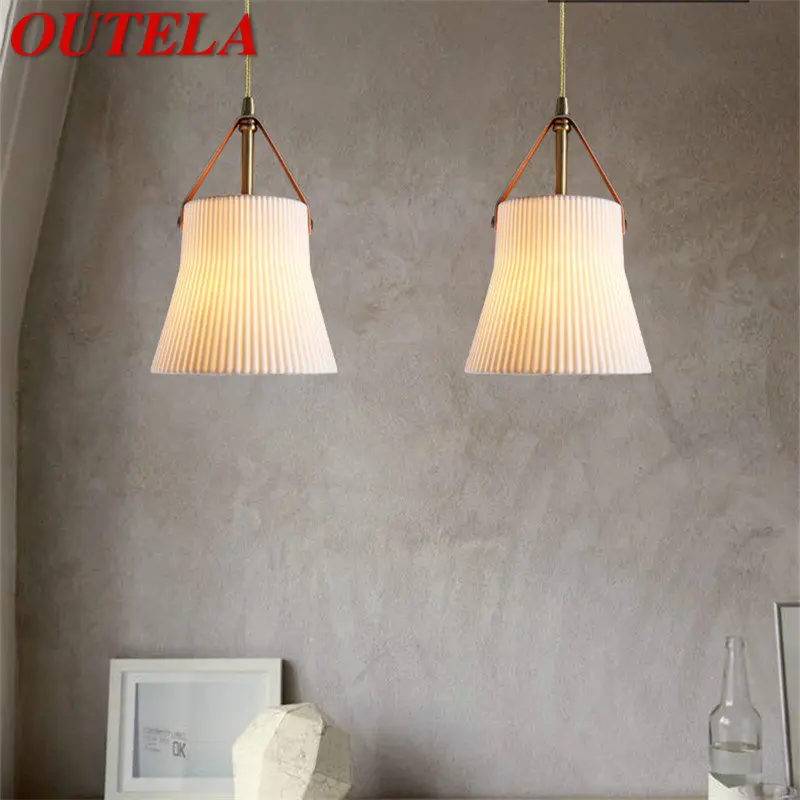 OUTELA Nordic Месинг окачен лампа LED Модерни Прости креативните керамични лампи и полилеи за домашна трапезария Спалня