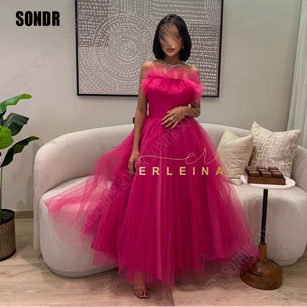 SONDR Розови рокли за абитуриентски бал, трапецовидна форма, без презрамки и без ръкави, изработени по поръчка Мечтательные вечерни рокли, сетчатое рокля, тюлевые празнични рокли