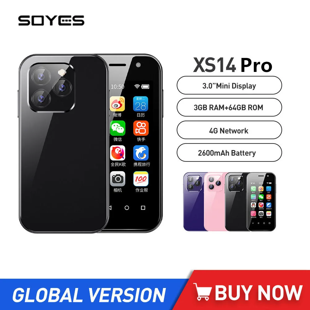 SOYES XS14 Pro Мини-Смартфон Четириядрен 3 + GB 64 GB 3,0-инчов Android Телефон с батерия 2600 mah Face ID Type-C 4G LTE Малък Мобилен телефон