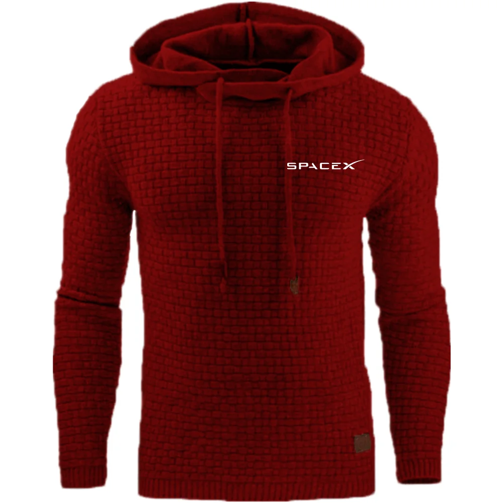SpaceX 2024 Мъжки hoody с качулка в стил харадзюку за бизнес и отдих, градинска разпродажба, пуловер с ревера, однотонная зимни дрехи на експозиции