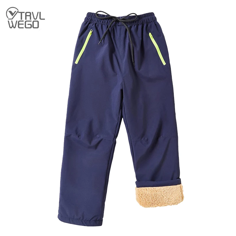 TRVLWEGO Детски зимни флисовые панталони с мека черупка за туризъм на открито, водоустойчив, запазване на топлината, за къмпинг, ски, кънки, плътни панталони